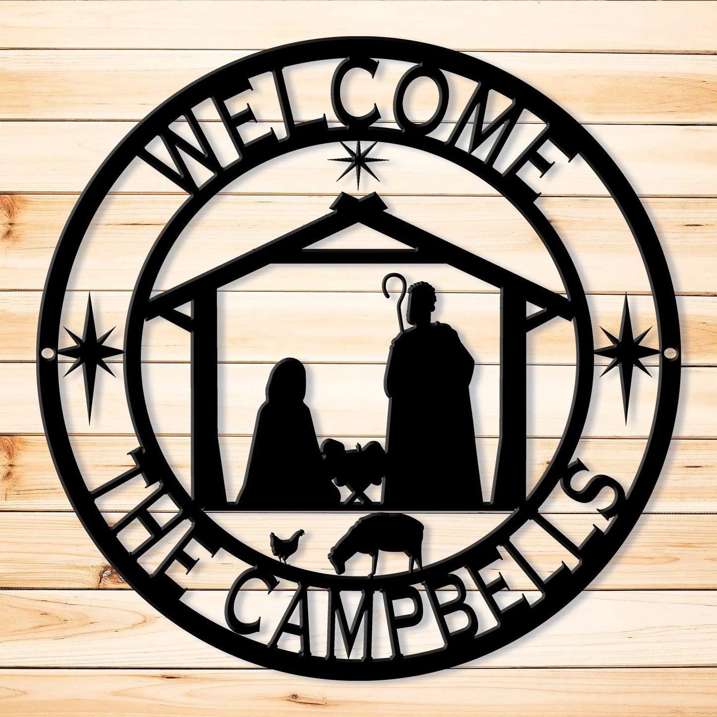 Christmas Manger Scene Personalized Metal Sign, Nativity Christmas Wreath, Christian Christmas Gift teelaunch