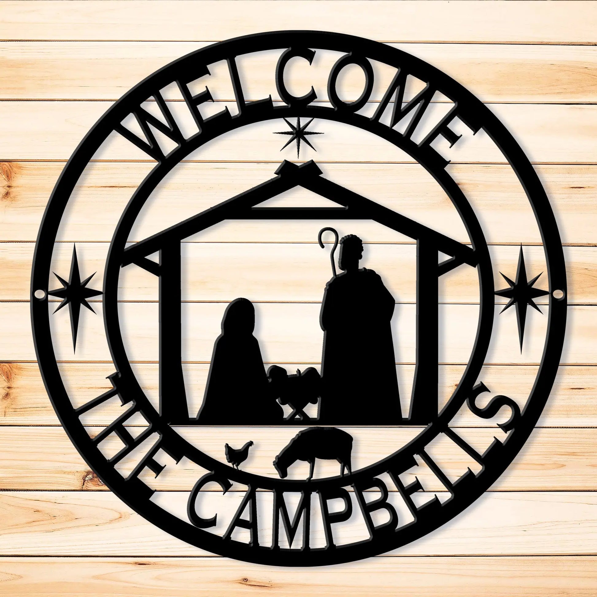 Christmas Manger Scene Personalized Metal Sign, Nativity Christmas Wreath, Christian Christmas Gift teelaunch