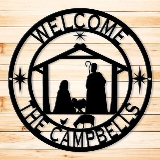 Christmas Manger Scene Personalized Metal Sign, Nativity Christmas Wreath, Christian Christmas Gift teelaunch