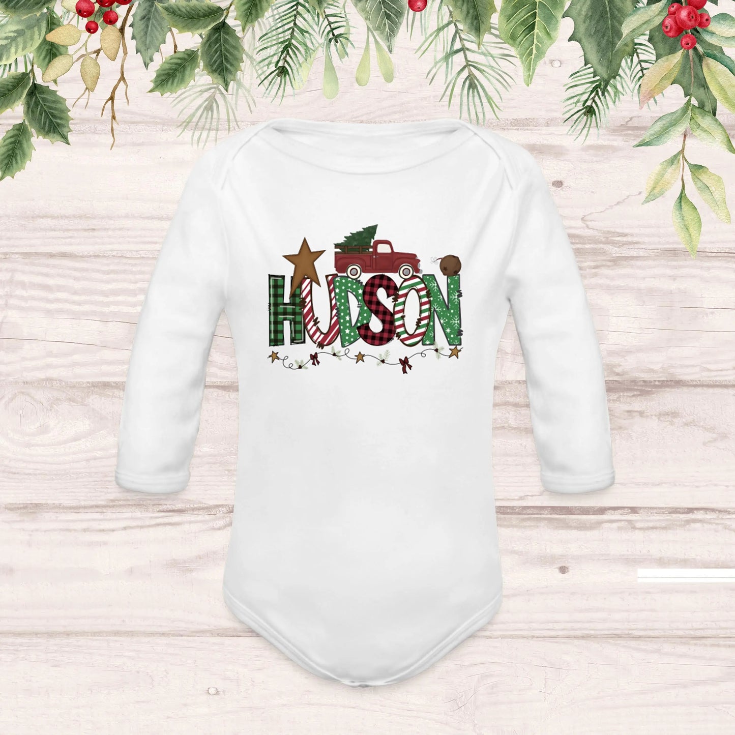 Christmas Name Boys Personalized Baby Long Sleeve Onesie SPOD