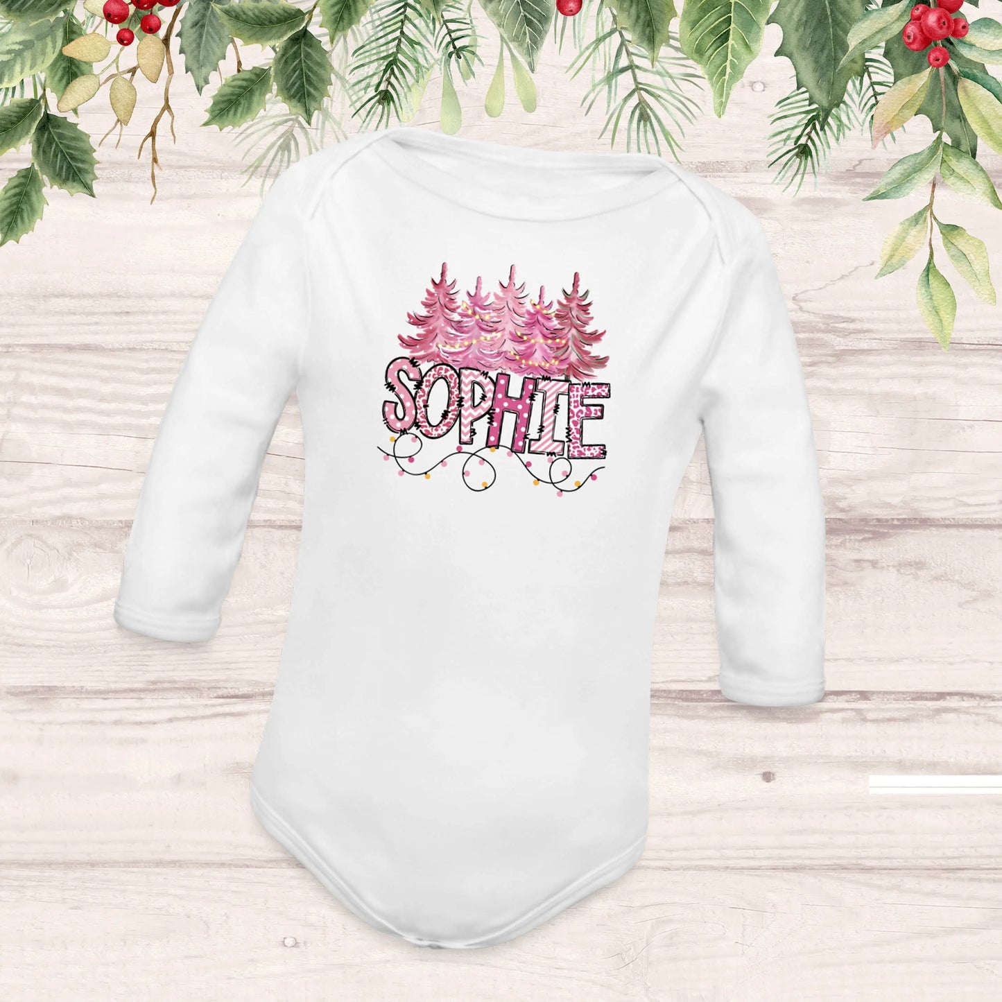 Christmas Name Girls Personalized Baby Long Sleeve Onesie SPOD