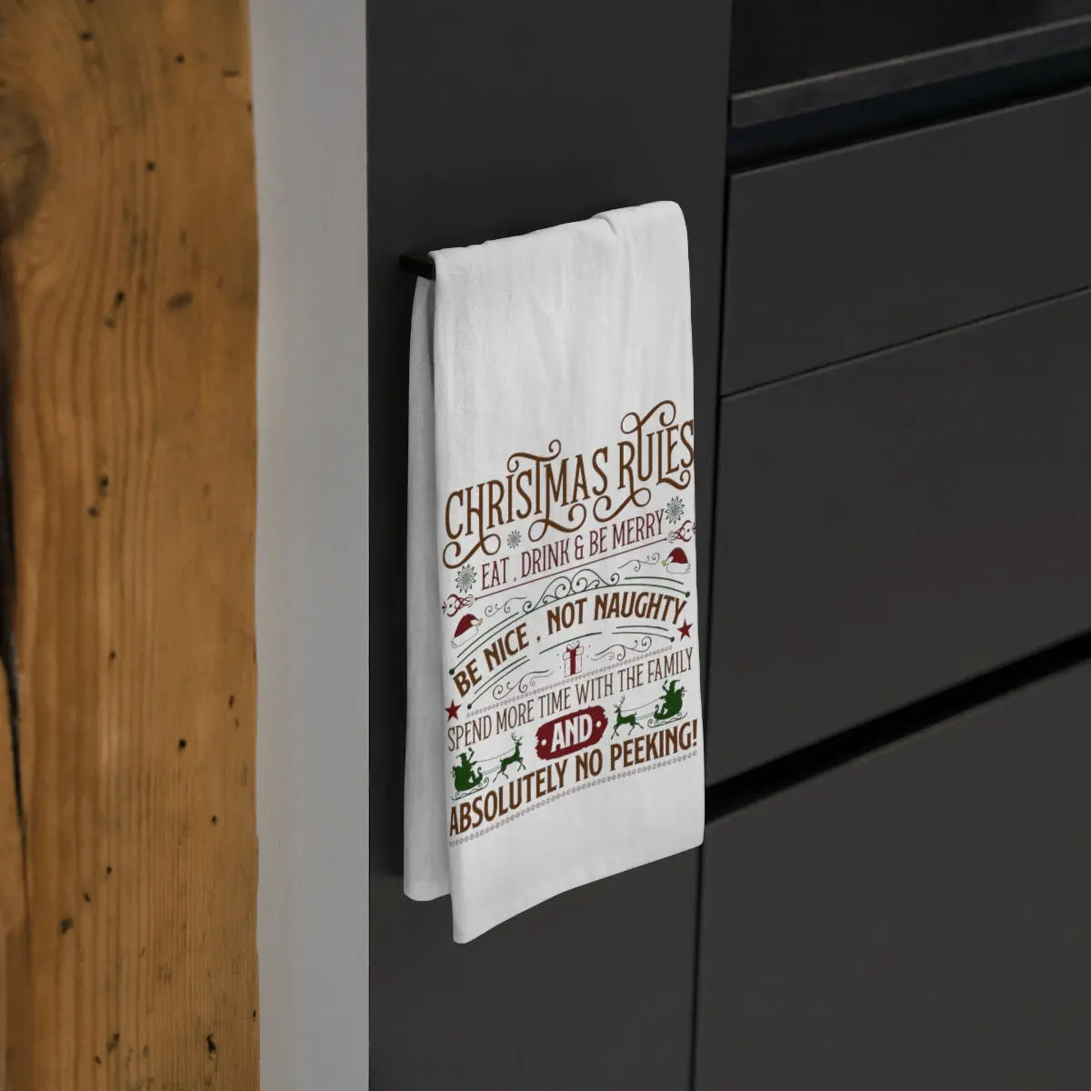Christmas Rules Kitchen Tea Towel, Holiday Kitchen Towel, Christmas Dish Towel, Cute Christmas Kitchen Towel Printify