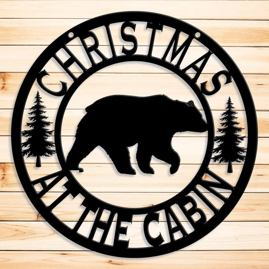 Christmas at the Cabin Bear Metal Sign, Christmas Door Wreath teelaunch