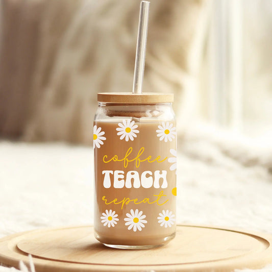 Coffee Teach Repeat Iced Coffee Glass - Amazing Faith Designs