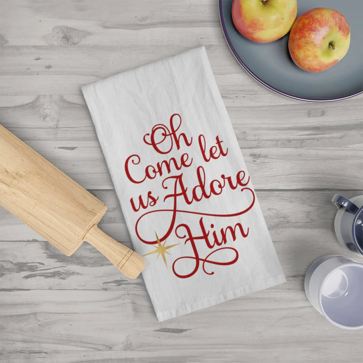 Come Let Us Adore Him Tea Towel, Holiday Kitchen Towel, Christmas Dish Towel, Cute Christmas Kitchen Towel Printify