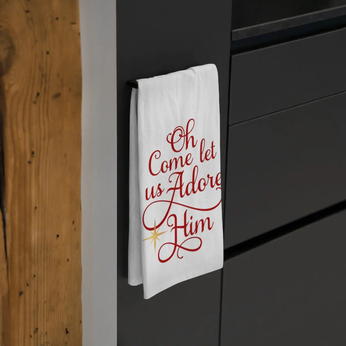Come Let Us Adore Him Tea Towel, Holiday Kitchen Towel, Christmas Dish Towel, Cute Christmas Kitchen Towel Printify