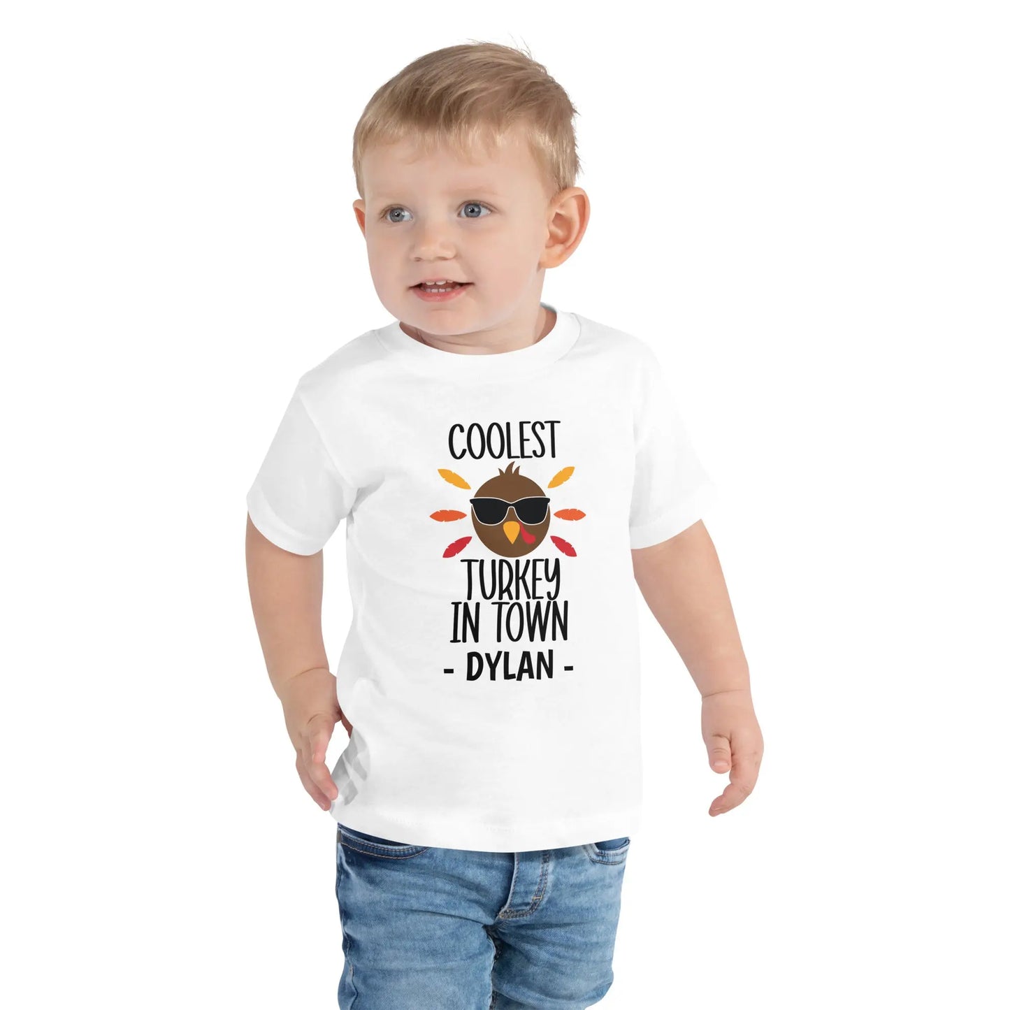 Coolest Turkey Toddler Short Sleeve Tee, Thanksgiving Tshirt, Personalized Amazing Faith Designs