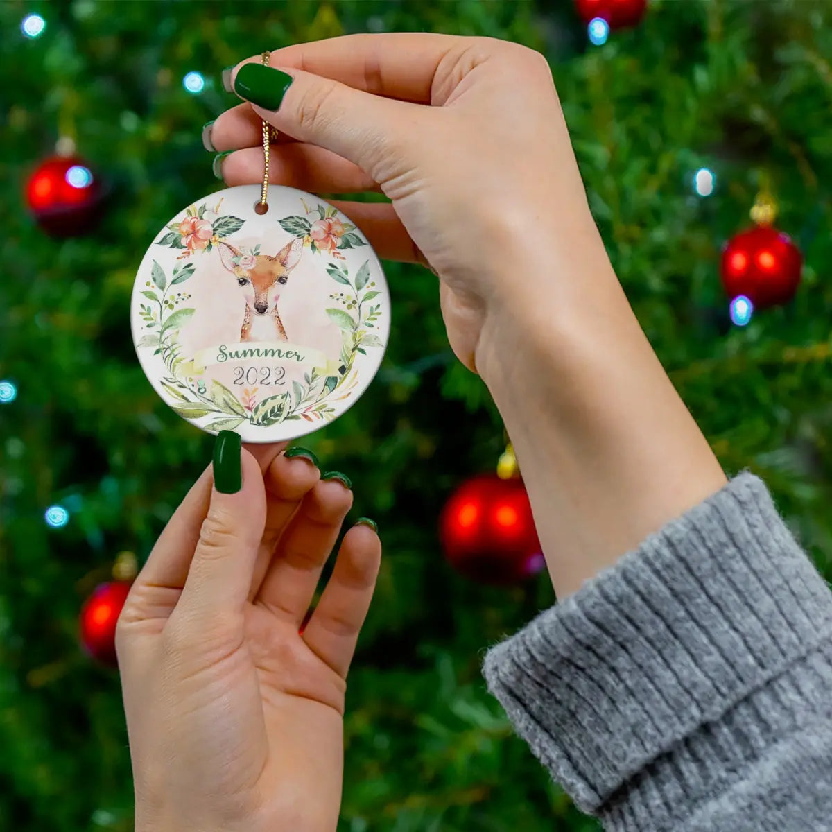 Deer Girls Personalized Ceramic Ornament Printify