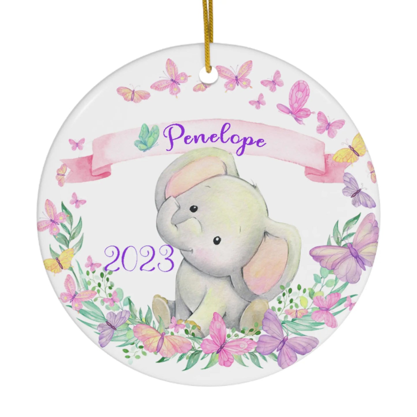 Elephant Girls Personalized Ceramic Ornament Printify