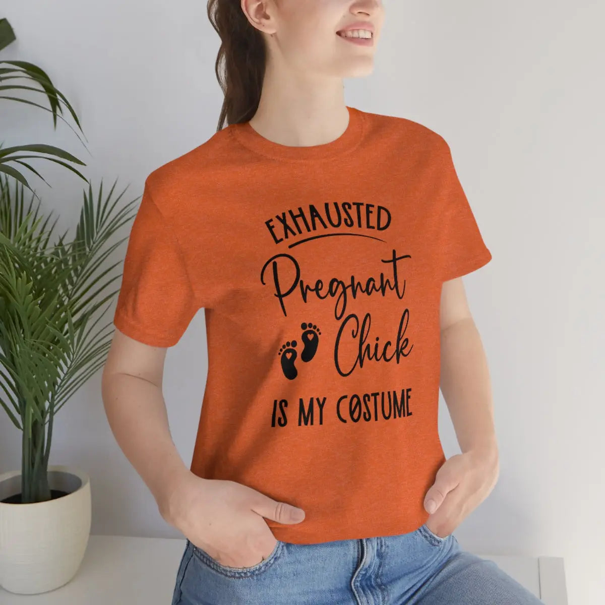 Exhausted Pregnant Chick Costume Tee, Halloween Pregnancy Shirt, Pregnancy Announcement Tee, Cute Maternity Halloween Tee Printify