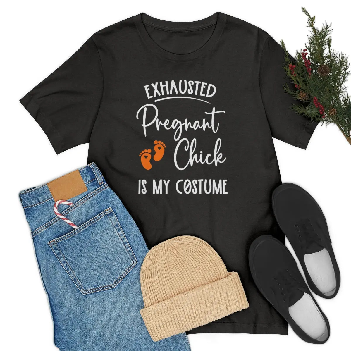 Exhausted Pregnant Chick Costume Tee, Halloween Pregnancy Shirt, Pregnancy Announcement Tee, Cute Maternity Halloween Tee Printify