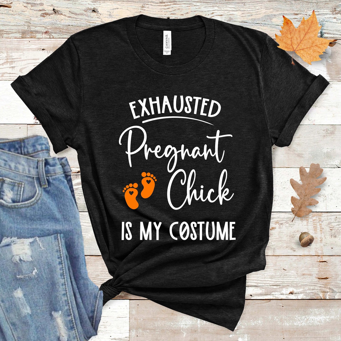 Exhausted Pregnant Chick Costume Tee, Halloween Pregnancy Shirt, Pregnancy Announcement Tee, Cute Maternity Halloween Tee Printify