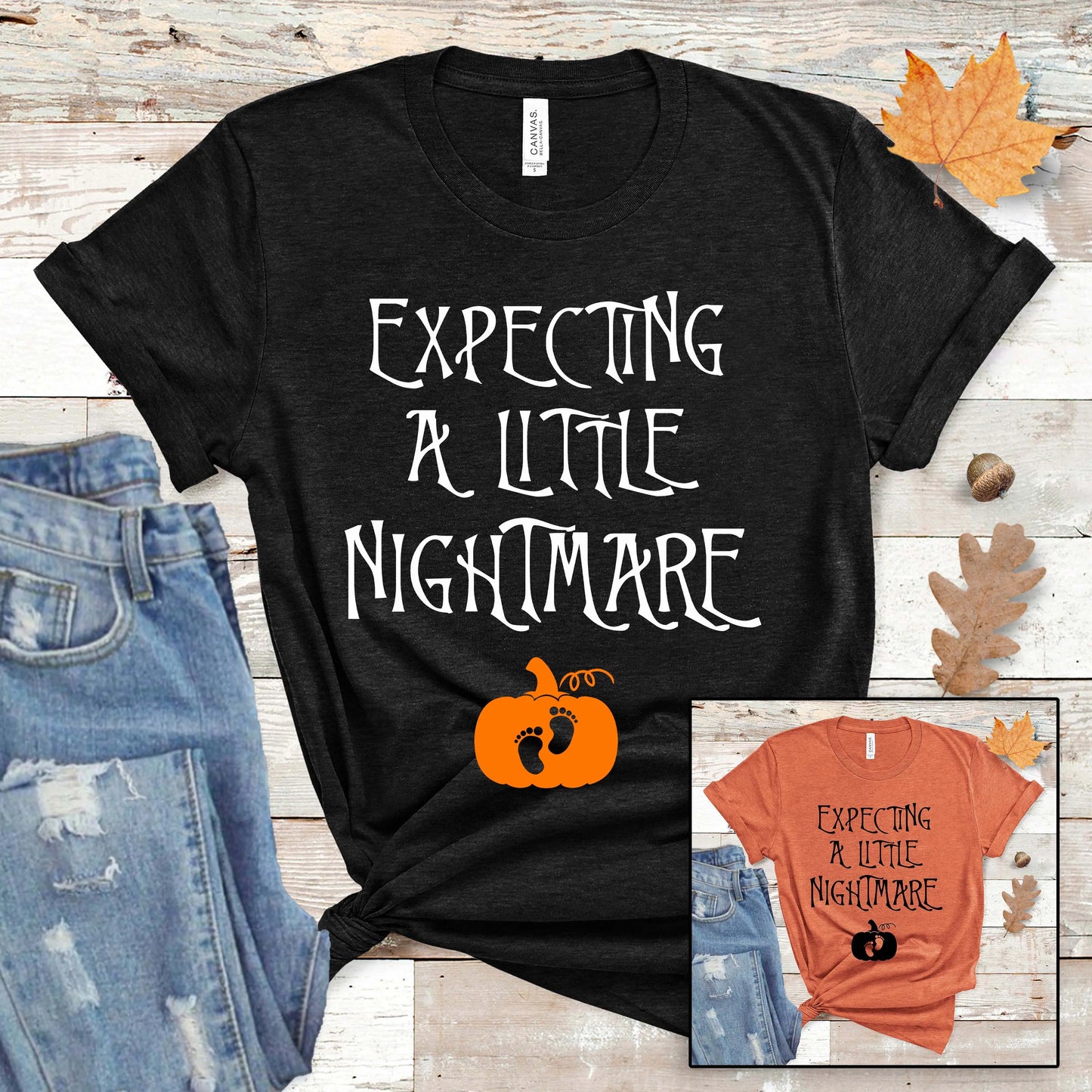 Expecting a Little Nightmare Tee, Halloween Pregnancy Shirt, Pregnancy Announcement Tee, Cute Maternity Halloween Tee Printify