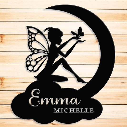 Fairy Girl's Personalized Metal Sign, Nursery Wall Art, Girl's Bedroom Wall Art teelaunch