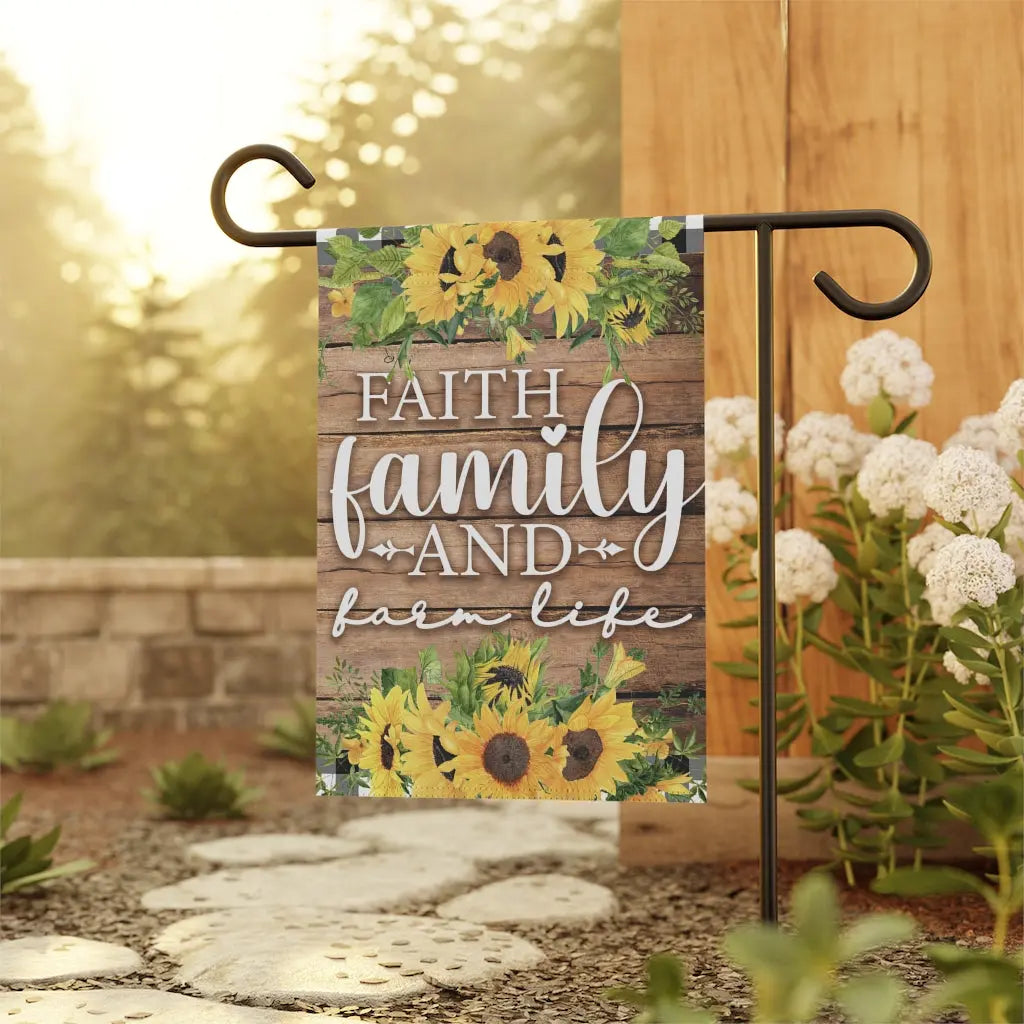 Faith Family Farm Life Rustic Farmhouse Garden Flag Printify