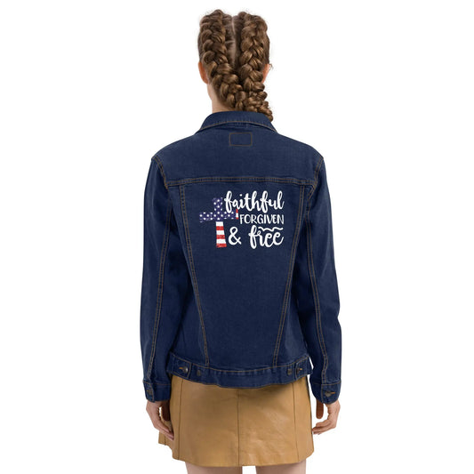 Faithful Forgiven and Free Denim Jacket Amazing Faith Designs