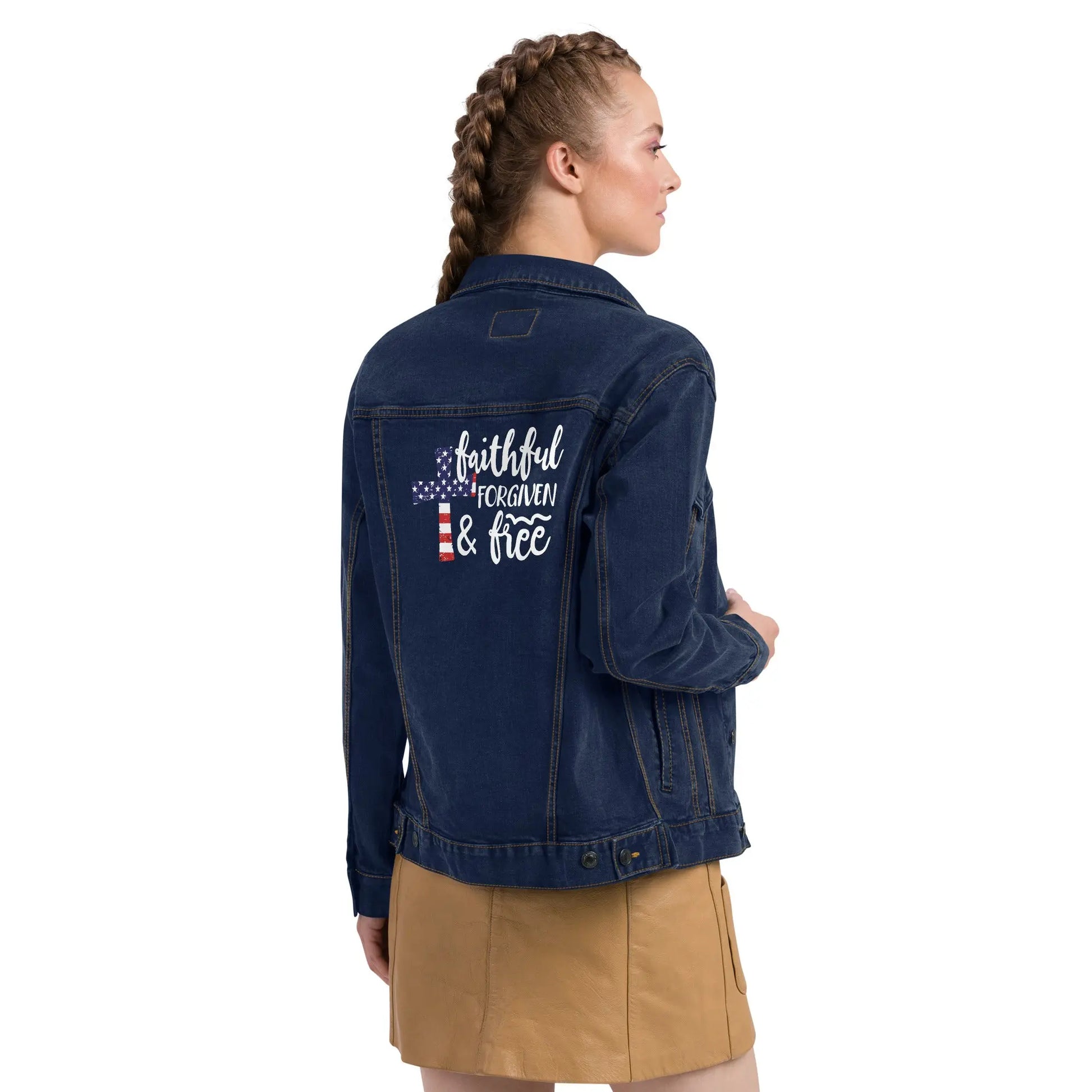 Faithful Forgiven and Free Denim Jacket Amazing Faith Designs