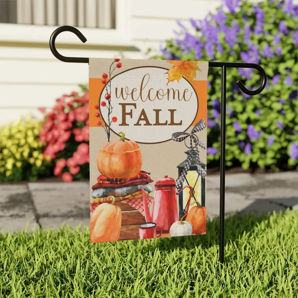 Fall Garden Flag, Pumpkin Flag, Welcome Fall, Welcome Yard Flag, Housewarming Gift, Pumpkin Patch Sign, Outdoor Decor, Farmhouse Decor Printify