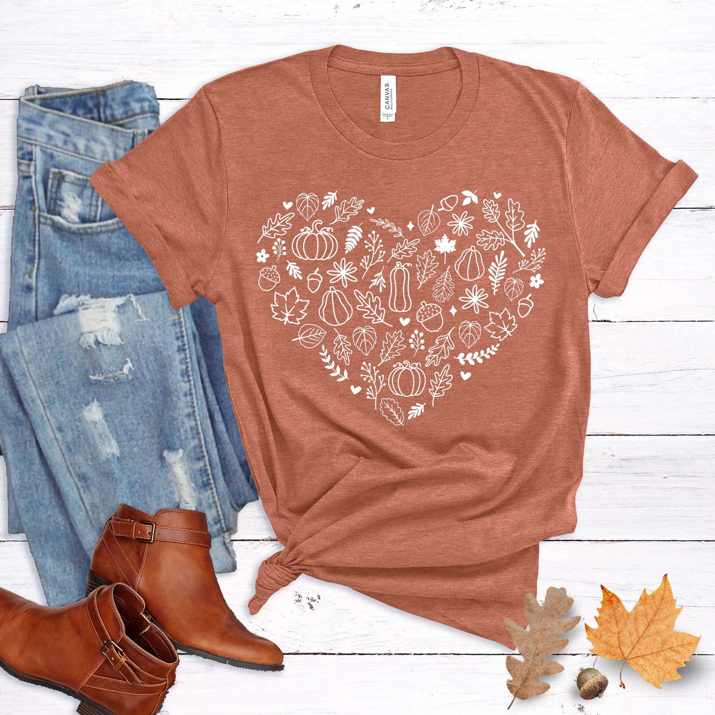 Fall Heart Pumpkin Tee Printify