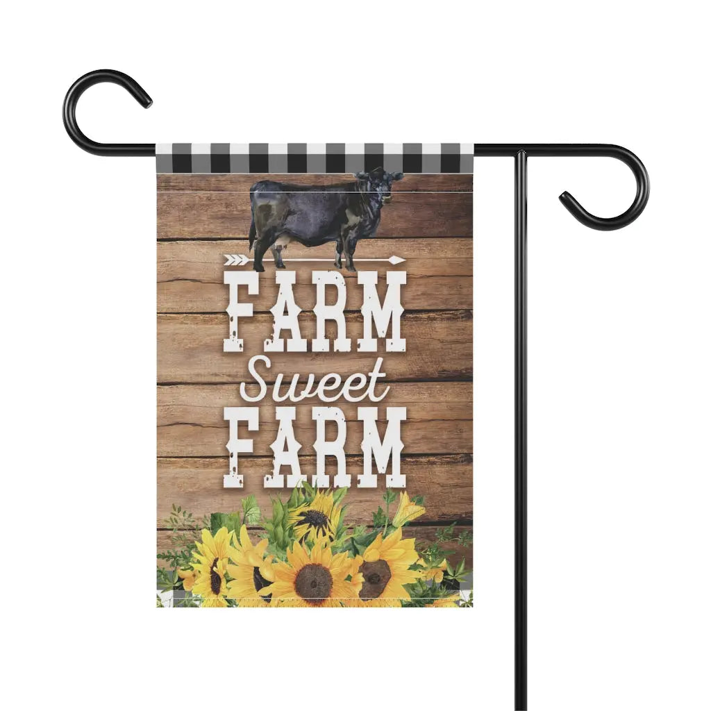 Farm Sweet Farm Black Angus Cow Garden Flag Printify