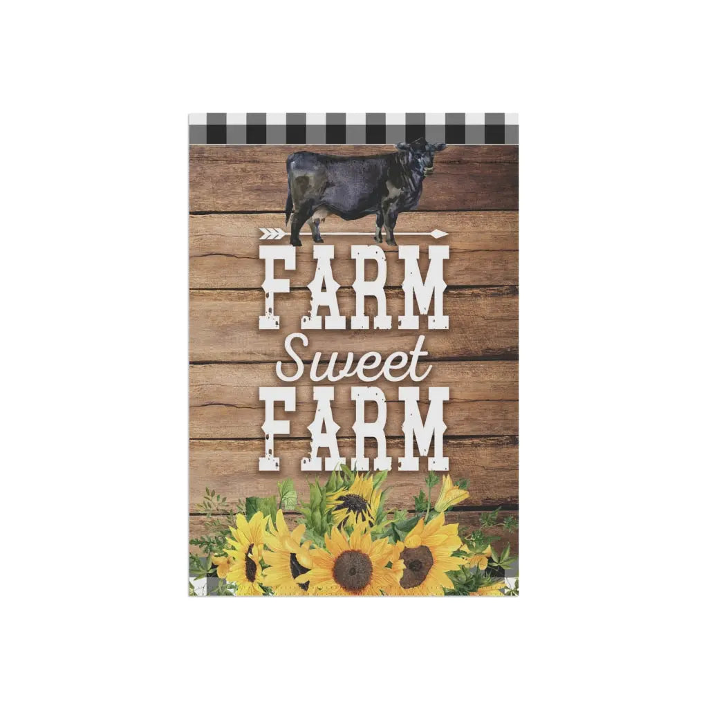 Farm Sweet Farm Black Angus Cow Garden Flag Printify