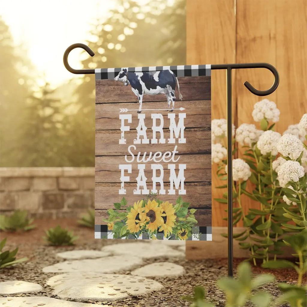 Farm Sweet Farm Cow Garden Flag Printify