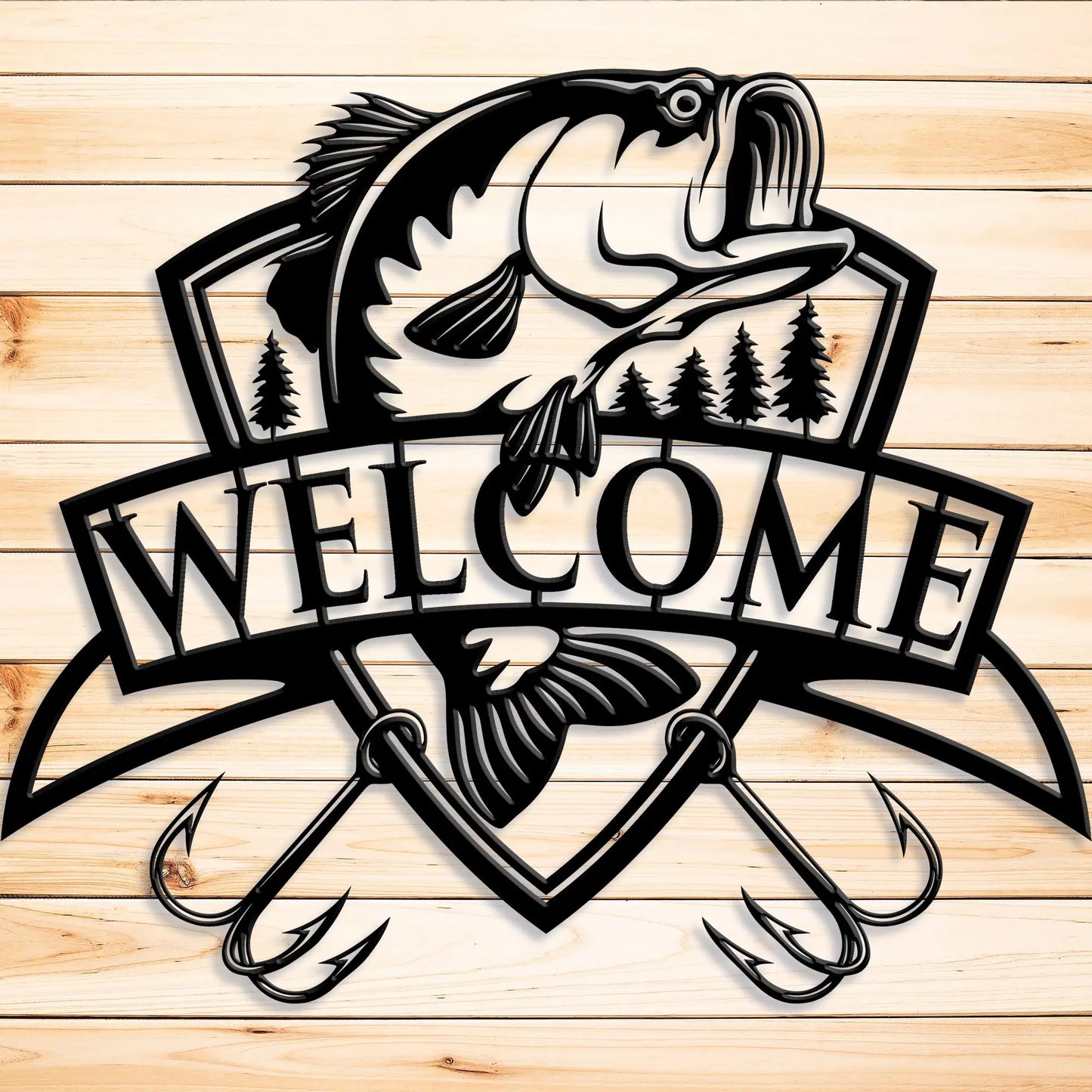Fishing Welcome Sign, Bass Fishing Sign, Custom Metal Sign teelaunch