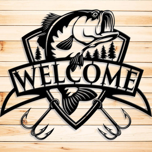 Fishing Welcome Sign, Bass Fishing Sign, Custom Metal Sign teelaunch