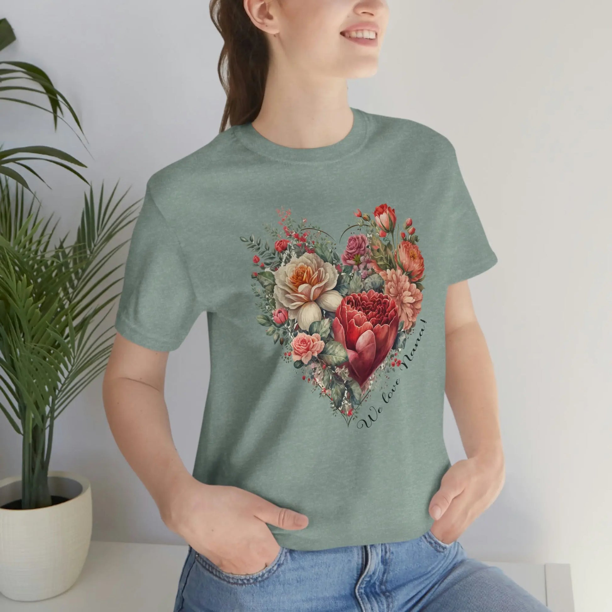 Flower Heart for Nana Short Sleeve Tee | Grandma, Grammy, Mimi, Gigi, Oma Printify