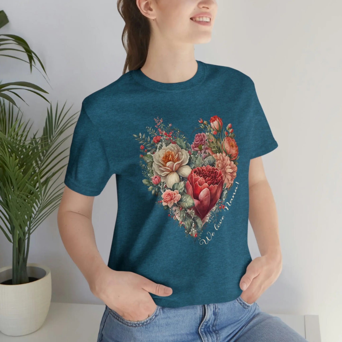 Flower Heart for Nana Short Sleeve Tee | Grandma, Grammy, Mimi, Gigi, Oma Printify