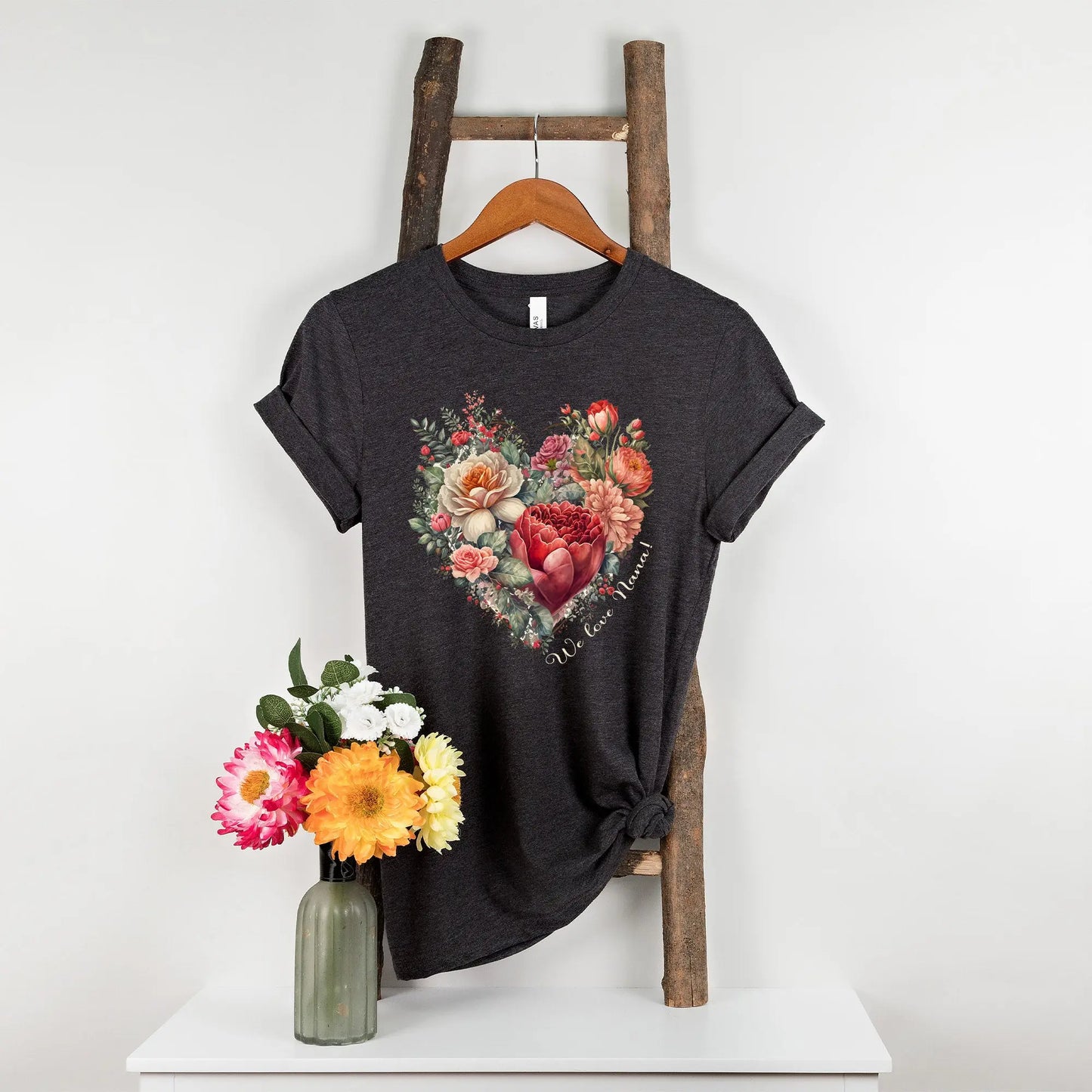 Flower Heart for Nana Short Sleeve Tee | Grandma, Grammy, Mimi, Gigi, Oma Printify