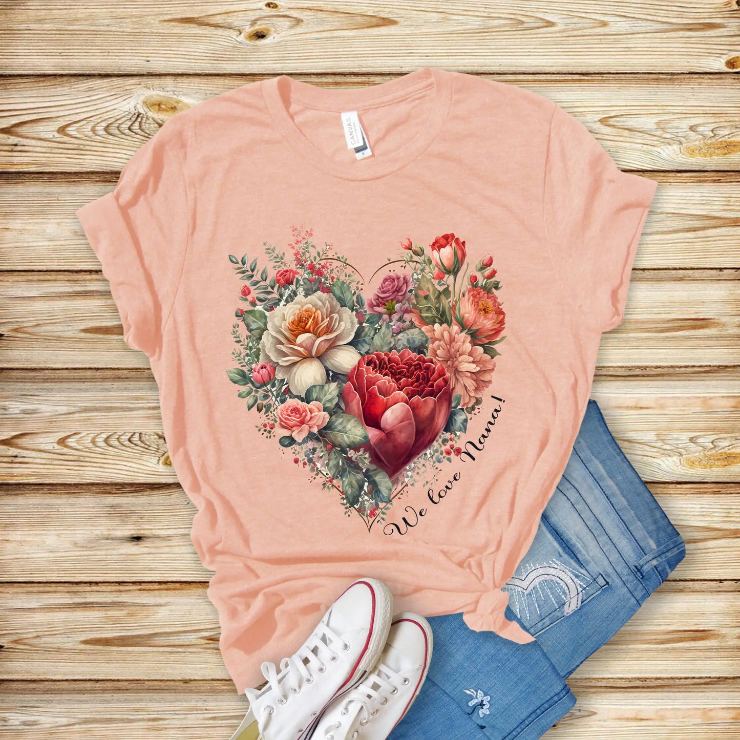 Flower Heart for Nana Short Sleeve Tee | Grandma, Grammy, Mimi, Gigi, Oma Printify
