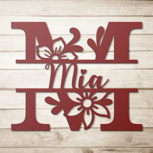 Flower Monogram Name Metal Sign, Nursery Custom Name Wall Art teelaunch