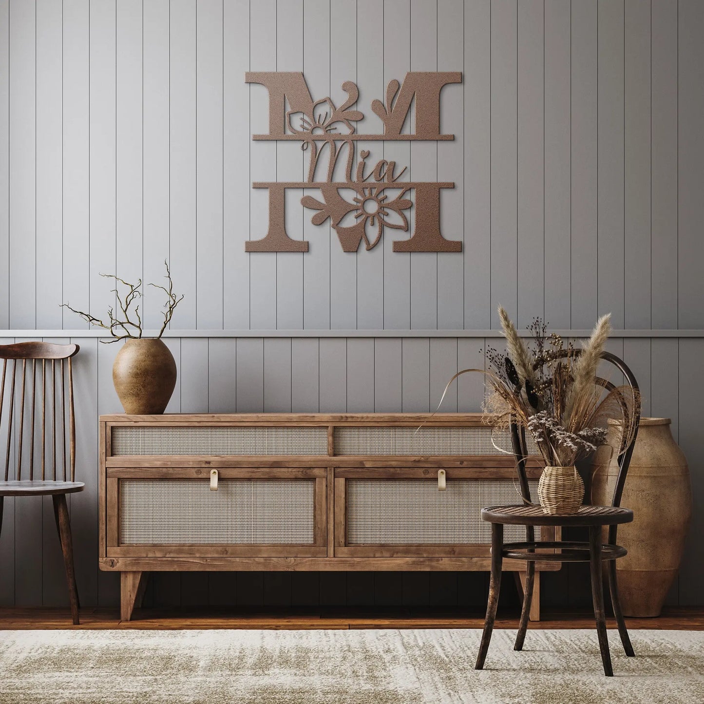 Flower Monogram Name Metal Sign, Nursery Custom Name Wall Art teelaunch