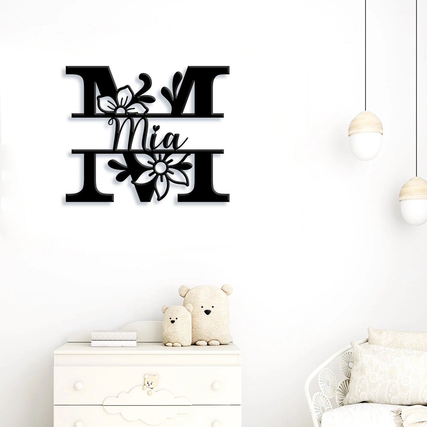 Flower Monogram Name Metal Sign, Nursery Custom Name Wall Art teelaunch