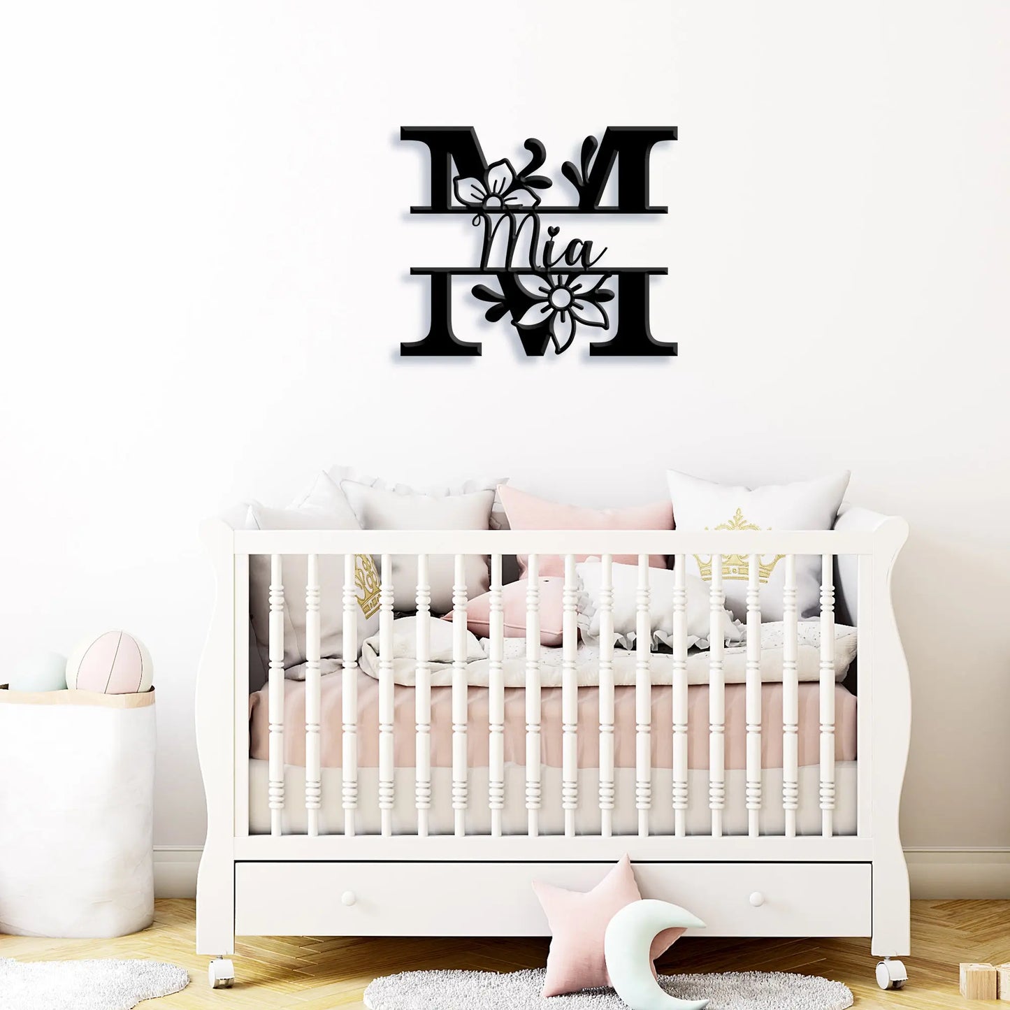 Flower Monogram Name Metal Sign, Nursery Custom Name Wall Art teelaunch