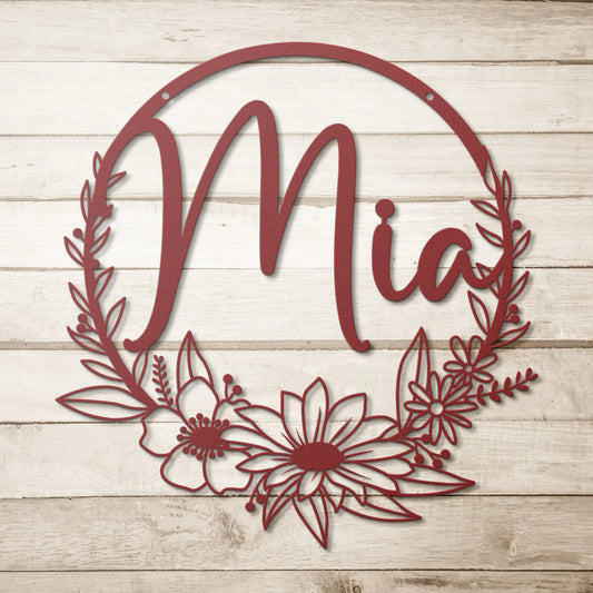 Flower Name Metal Sign, Nursery Custom Name Wall Art teelaunch