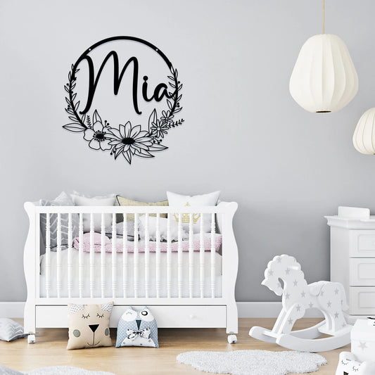 Flower Name Metal Sign, Nursery Custom Name Wall Art teelaunch
