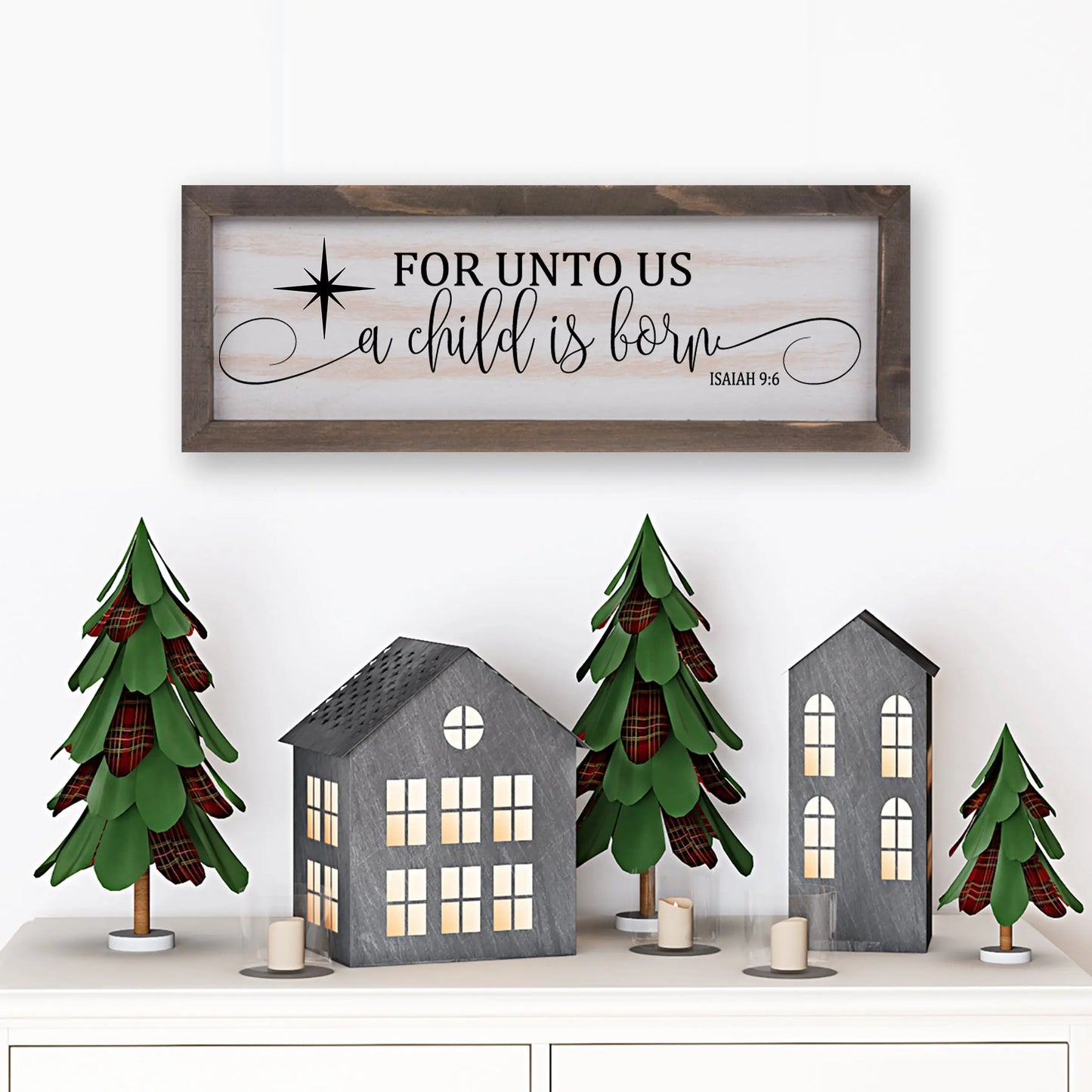For Unto Us a Child is Born Rustic Whitewashed Wood Frame Sign | 5.5" x 15" Farmhouse Decor | Christmas Wood Decor | Isaiah 9:6 amazingfaithdesigns