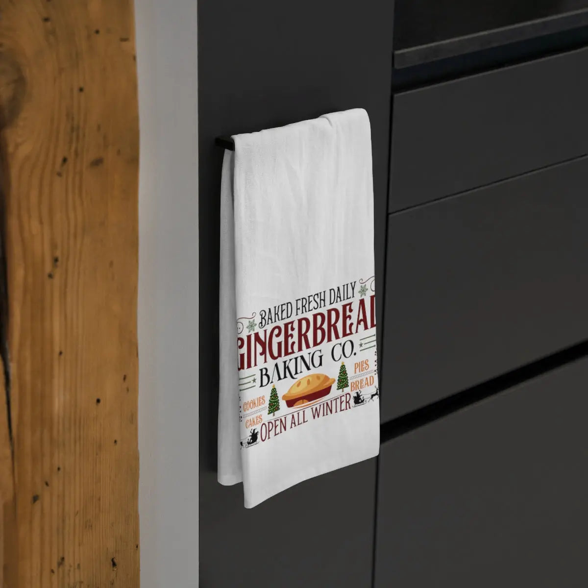 Gingerbread Baking Co Kitchen Tea Towel, Holiday Kitchen Towel, Christmas Dish Towel, Cute Christmas Kitchen Towel Printify