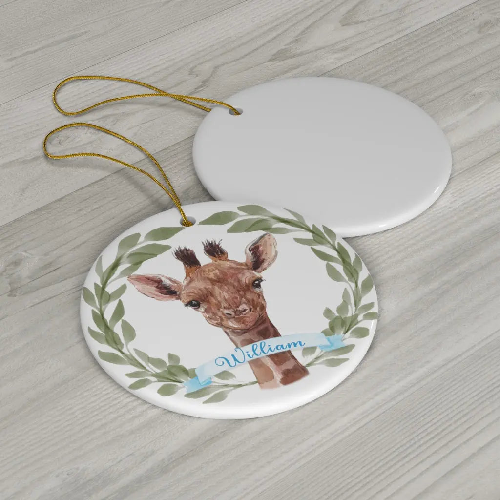 Giraffe Boy's Personalized Christmas Ornament Printify