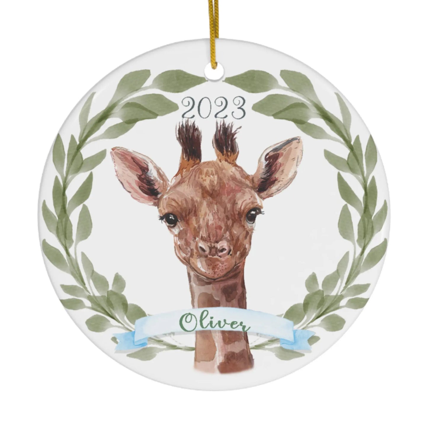 Giraffe Boy's Personalized Christmas Ornament Printify
