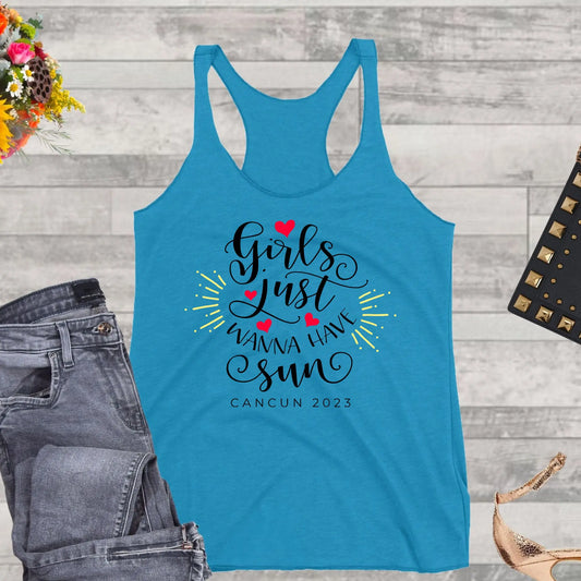 Girls Just Wanna Have Sun Racerback Tank, Friends Beach Shirt, Summer Shirt Amazing Faith Designs