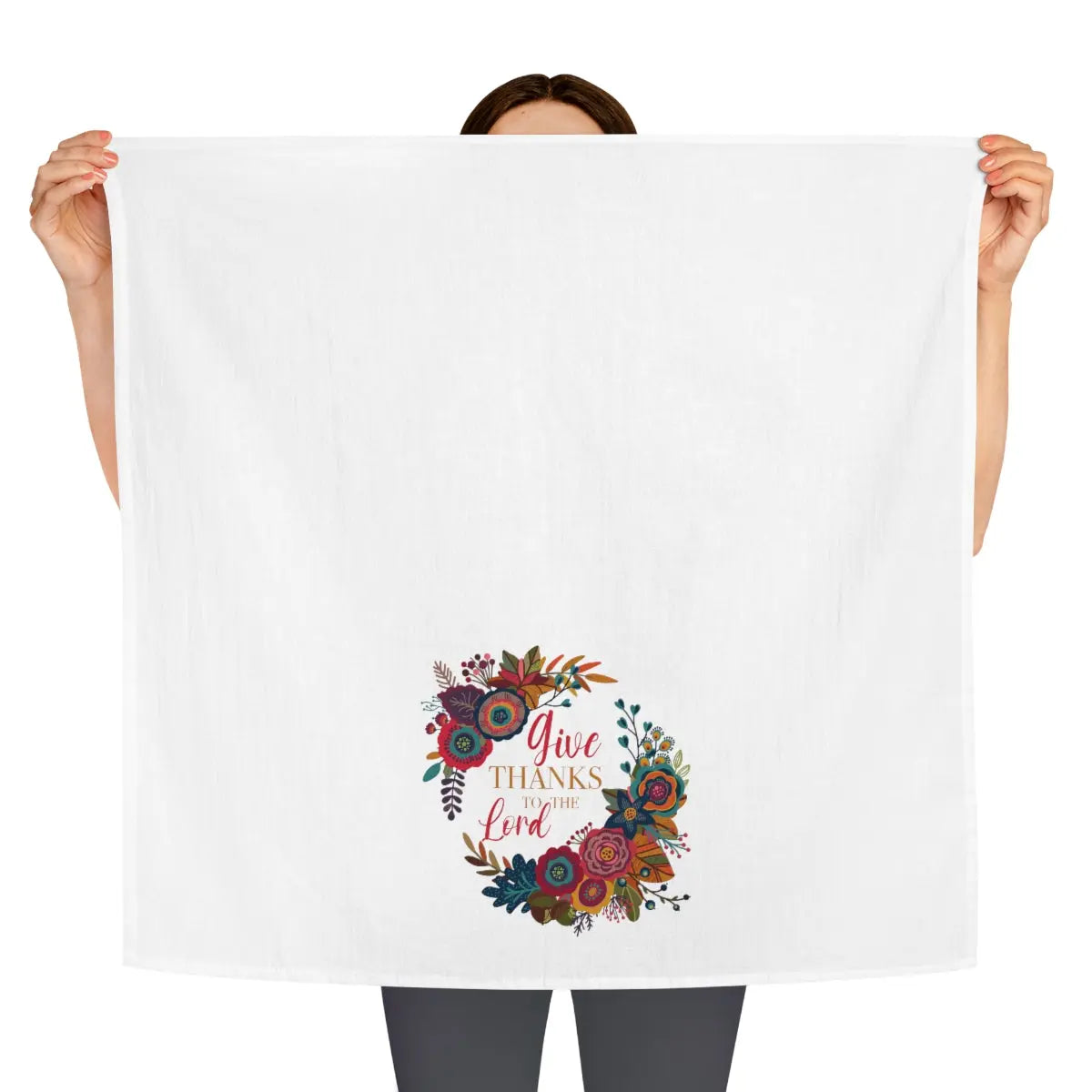Give Thanks Tea Towel, Fall Kitchen Towel, Farmhouse, Thanksgiving, Floral Dish Towel, Cute Autumn Kitchen Towel Printify