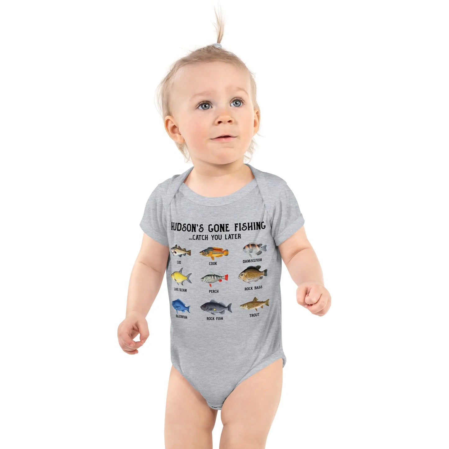 Gone Fishing Personalized Infant Onesie Amazing Faith Designs