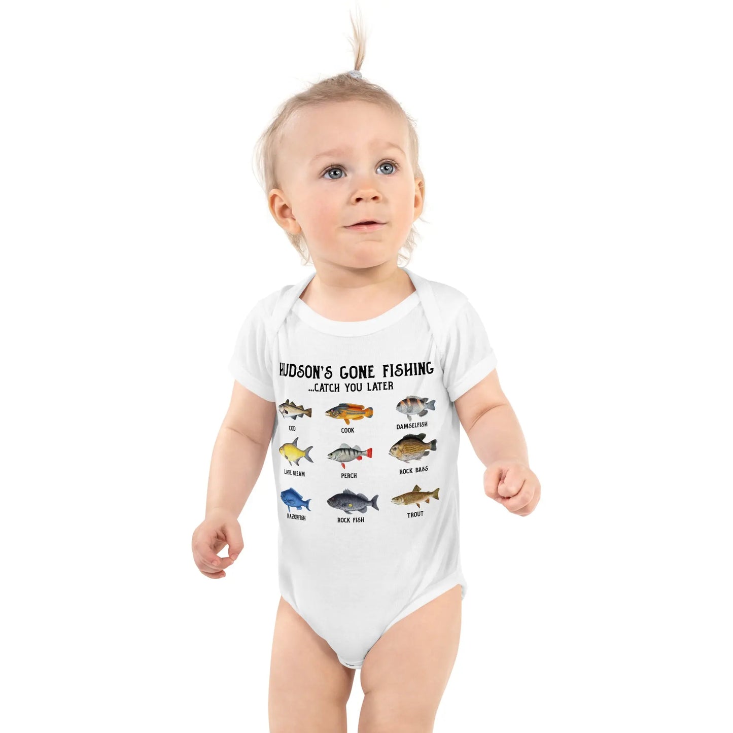 Gone Fishing Personalized Infant Onesie Amazing Faith Designs