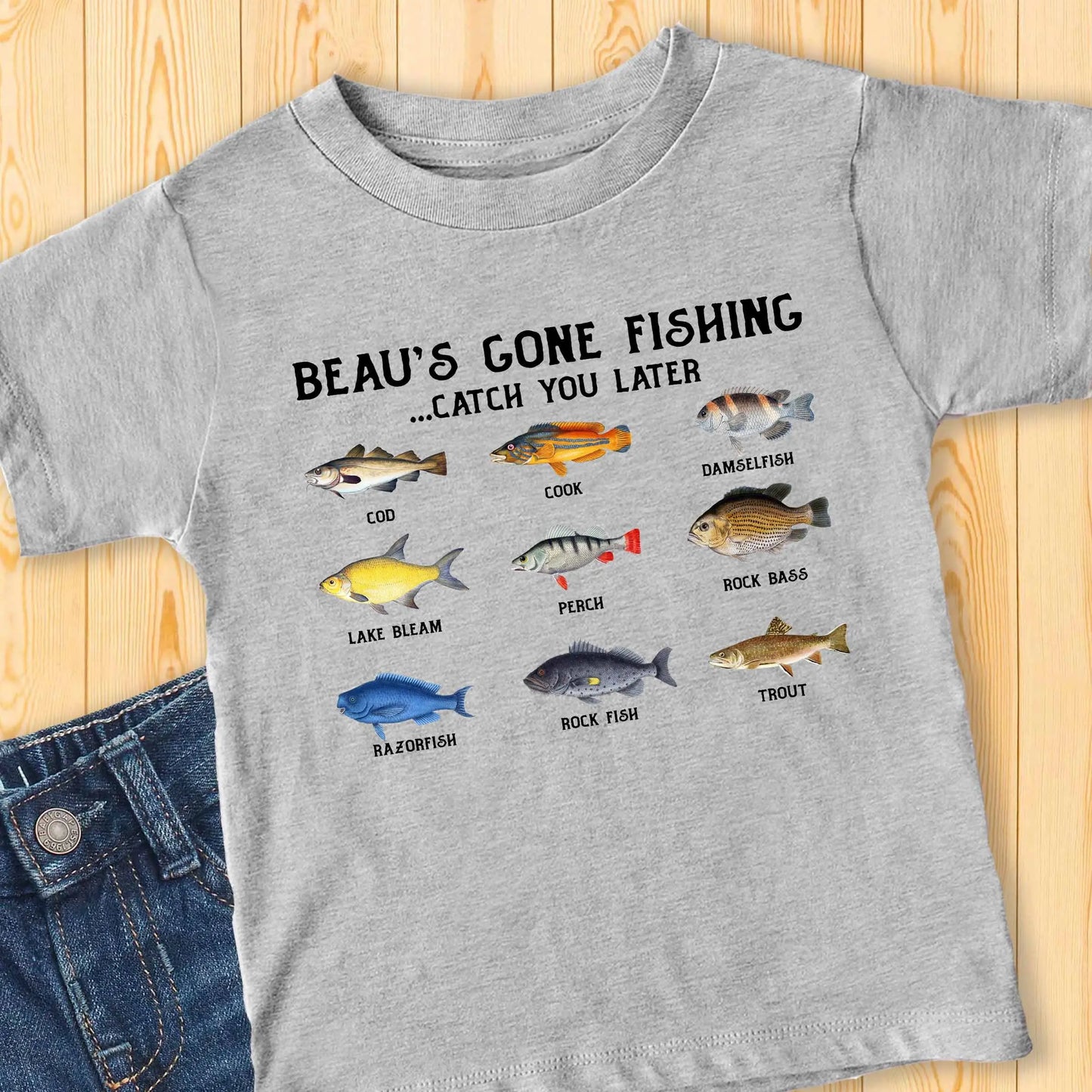 Gone Fishing Personalized Youth T-Shirt Amazing Faith Designs