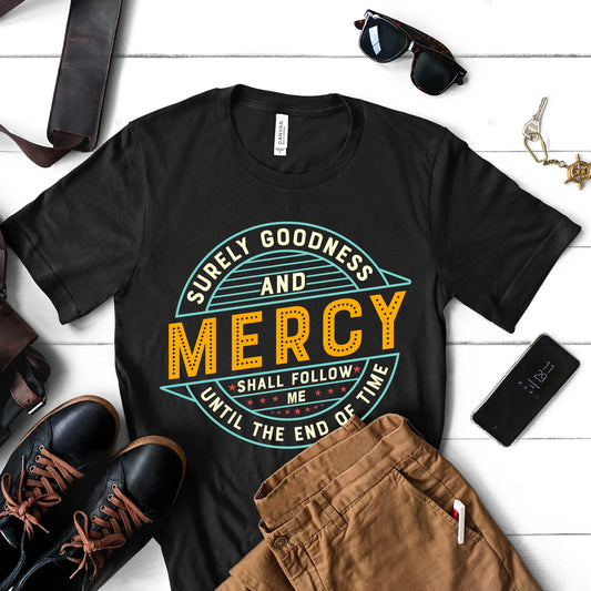 Goodness and Mercy Tee,  Psalm 23:6,  Scripture Retro T-shirt Printify