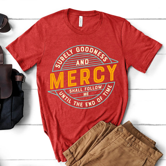 Goodness and Mercy Tee,  Psalm 23:6,  Scripture Retro T-shirt Printify