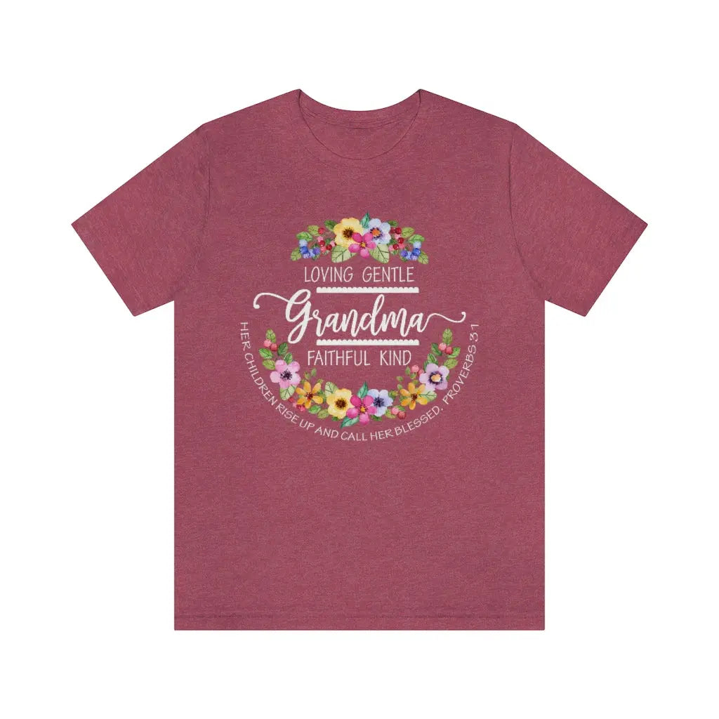 Grandma Floral Scripture Short Sleeve T-shirt Printify